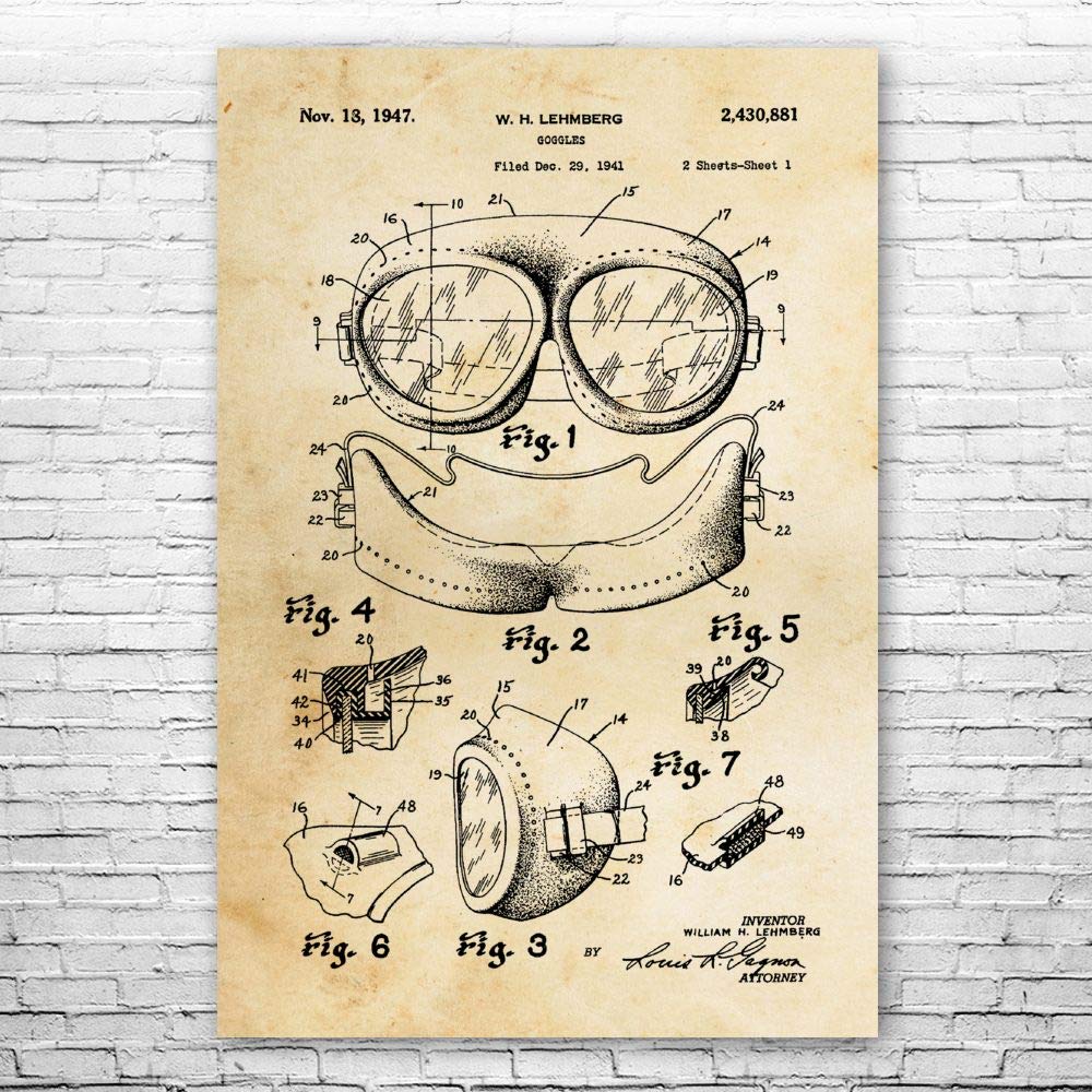 Vintage Goggles Blueprint Poster - 20x30 Inch Safety Gear & Welding Decor - Perfect for Laboratory Wall Art, Shop Class Decor, and Industrial Style Home Office