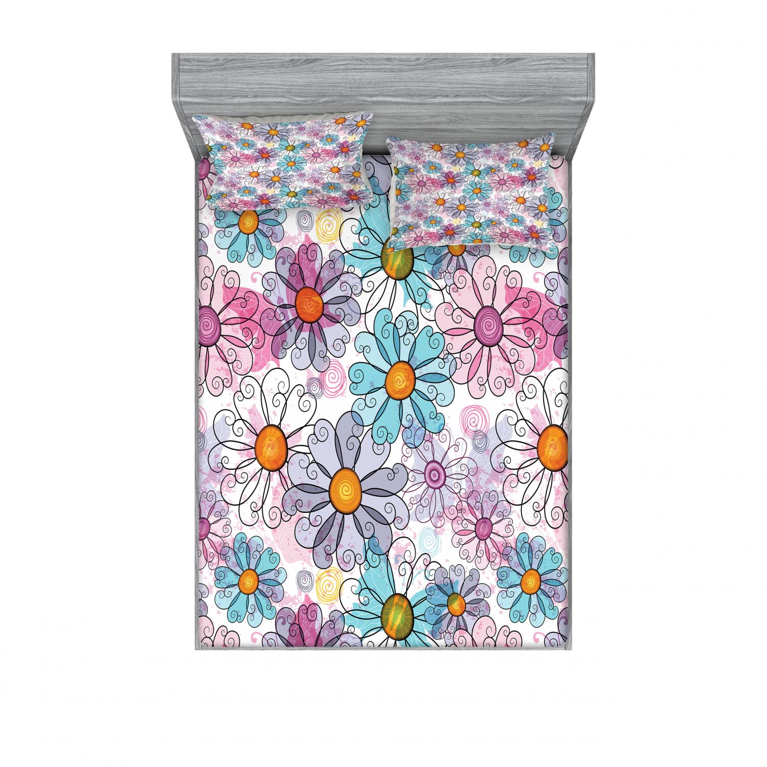 Ambesonne 4-Piece Queen Size Bedding Set - 2 Fitted Sheets & 2 Pillow Shams, Retro Spring Grunge Pattern, Vibrant Multicolor Cotton Blend - Perfect for Guest Rooms, Dorm Decor & Bohemian Bedroom Style