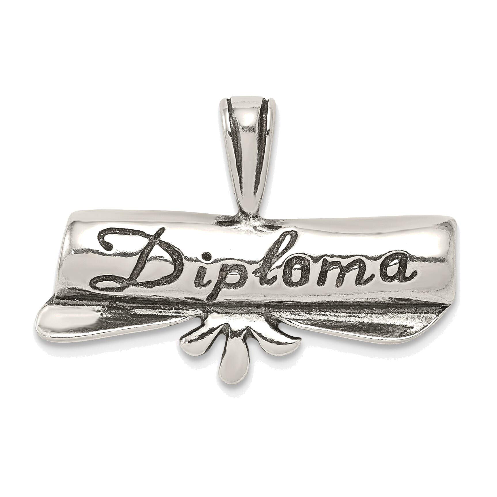Bonyak Jewelry Solid Sterling Silver Polish & Antique Diploma Pendant Necklace - Elegant Vintage Charm for Graduation, Anniversary & Special Occasions