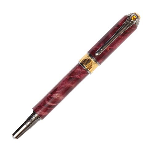 Lanier Art Deco Fountain Pen - Black Titanium & 22kt Gold Trim - Premium Red Maple Burl Wood - Luxury Writing Instrument for Professionals & Collectors - Perfect for Business Signatures, Gift Giving & Calligraphy
