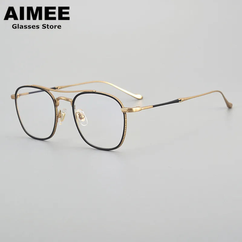 Aimee Unisex Full Rim Square Double Bridge Titanium Eyeglasses 5925 - Lightweight Durable Frame for Men & Women - Perfect for Reading, Working & Fashion Accessories