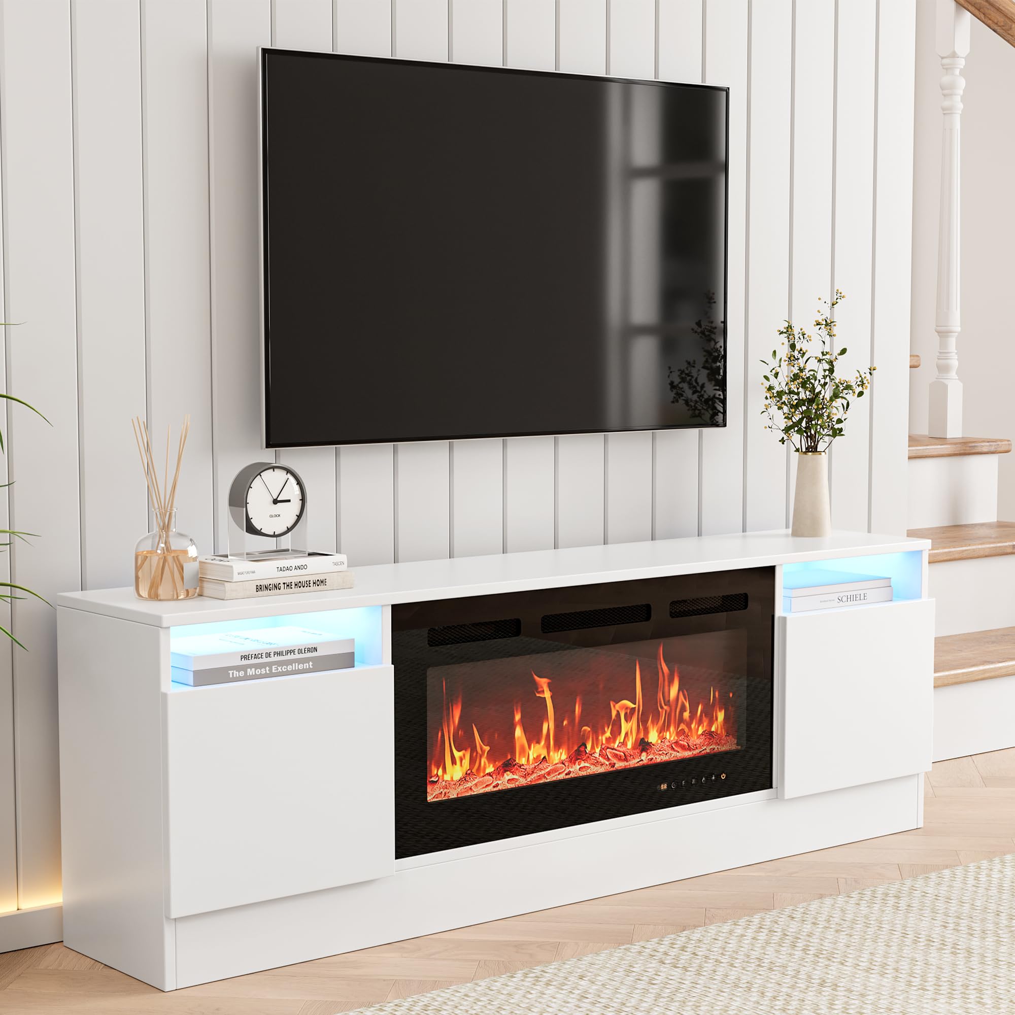 55 Inch TV Stand with Storage Cabinet - Modern Entertainment Center for Living Room, Fits 36