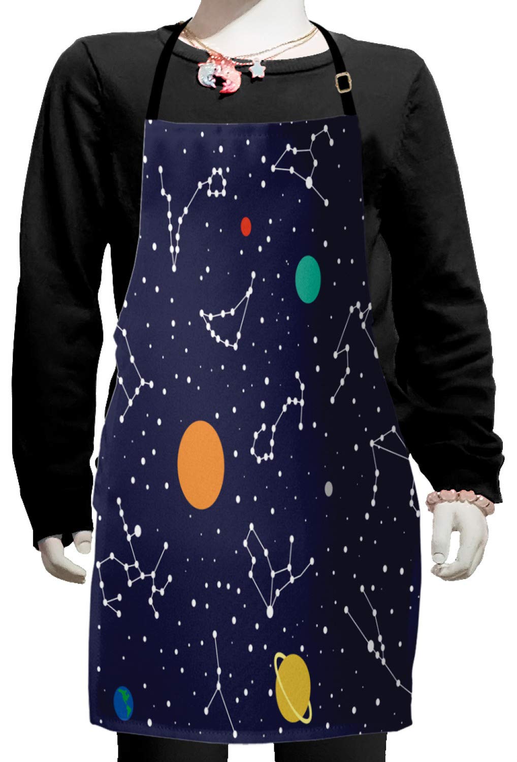 Ambesonne Constellation Apron - Zodiac & Planets Galaxy Print Adjustable Bib Apron for Baking, Painting, Cooking - Small Size Multicolor Kitchen & Art Apron for Women & Men