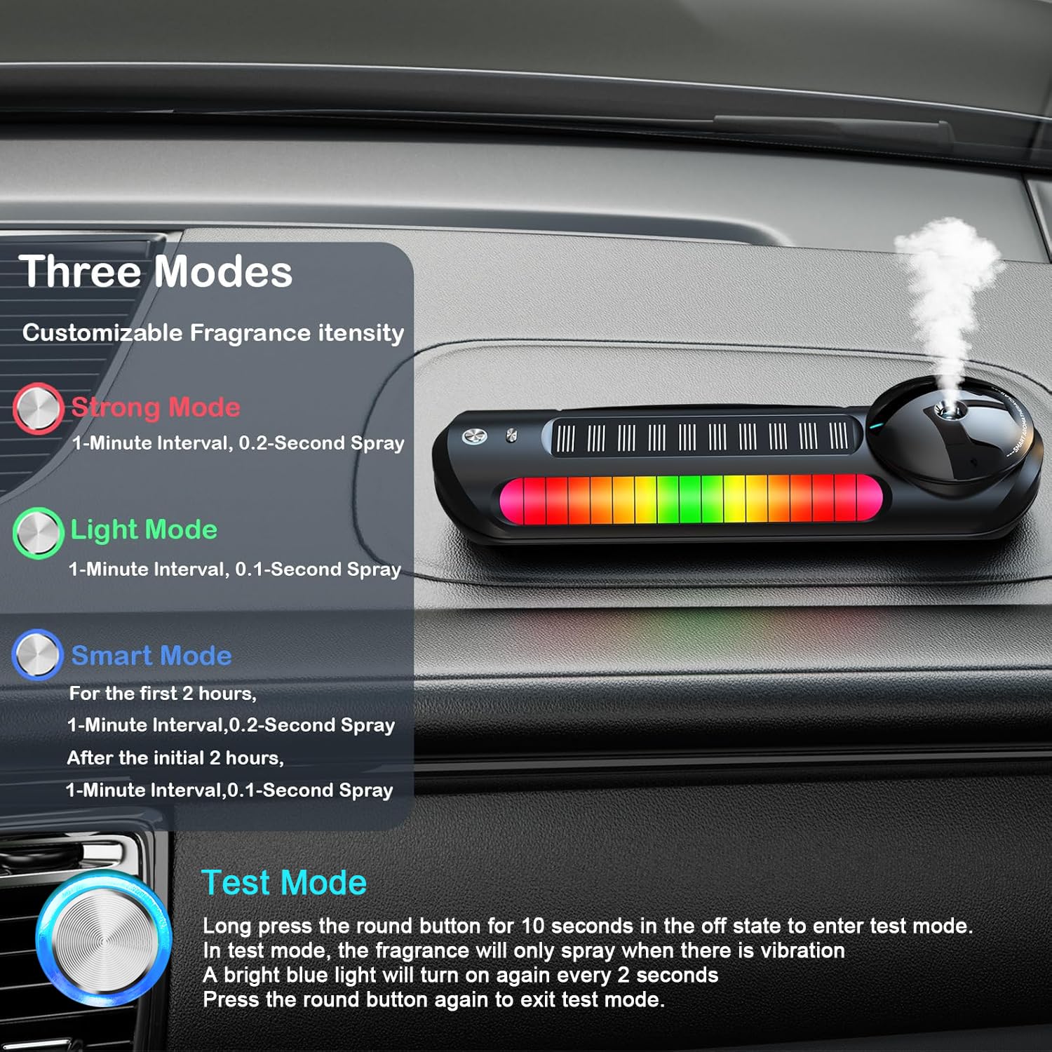 Smart Car Air Freshener & Aroma Diffuser - Auto On/Off, 3 Adjustable Modes, Rechargeable with Built-in Battery, Music-Sync LED Lights (Black) - Perfect for Cars, Offices & Small Spaces