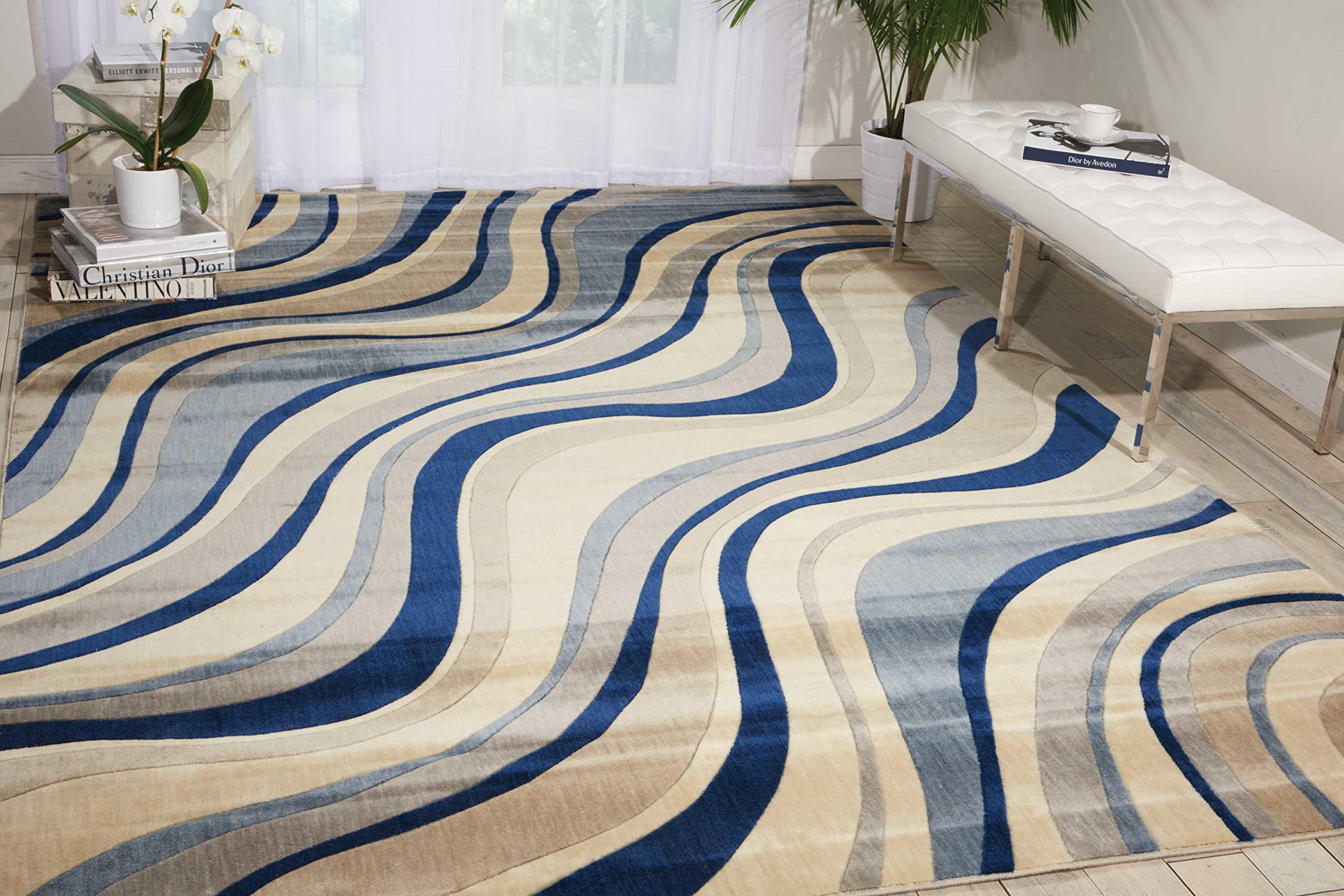 Nourison Somerset Striped Ivory/Blue 3'6