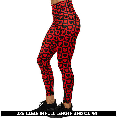 Queen Of Hearts Printed High Waist Yoga Leggings - Women's Workout Leggings for Gym, Running & Lounge Wear