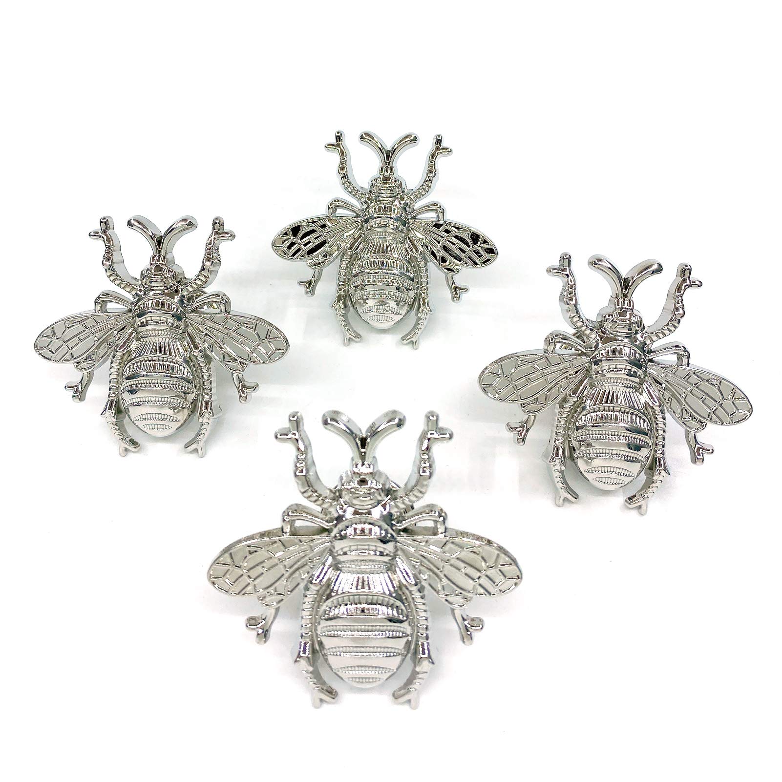 Bee Knob Drawer Pulls - Silver Cabinet Handles for Dresser, Wardrobe & Kitchen Decor - Spring Floral Garden Insect Theme (Set of 4) - Perfect for Home Renovation & DIY Furniture Upgrade