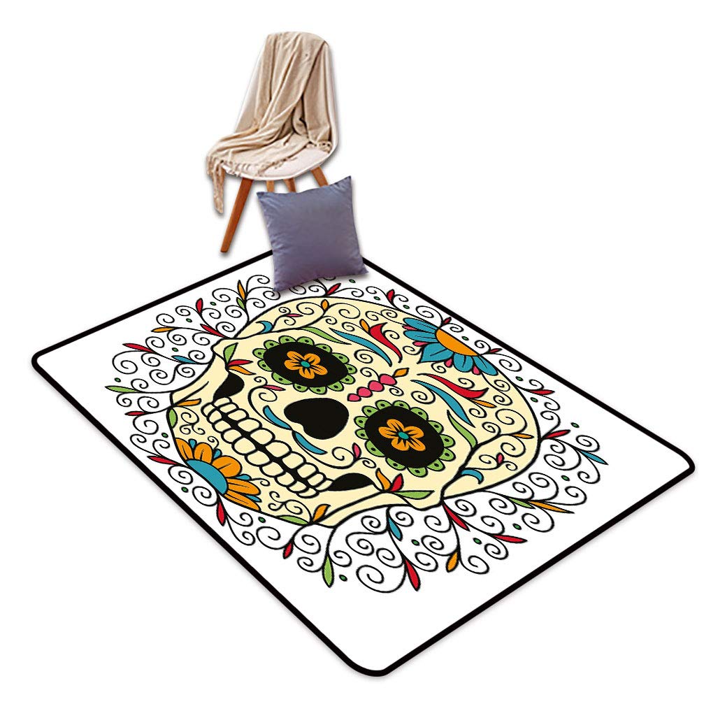 Vibrant Sugar Skull Area Rug - 3'x5' Non-Slip Mexican Catrina Calavera Floor Mat for Dia de los Muertos Decor, Halloween & Gothic Home Decor - Perfect for Living Room, Bedroom or Dorm