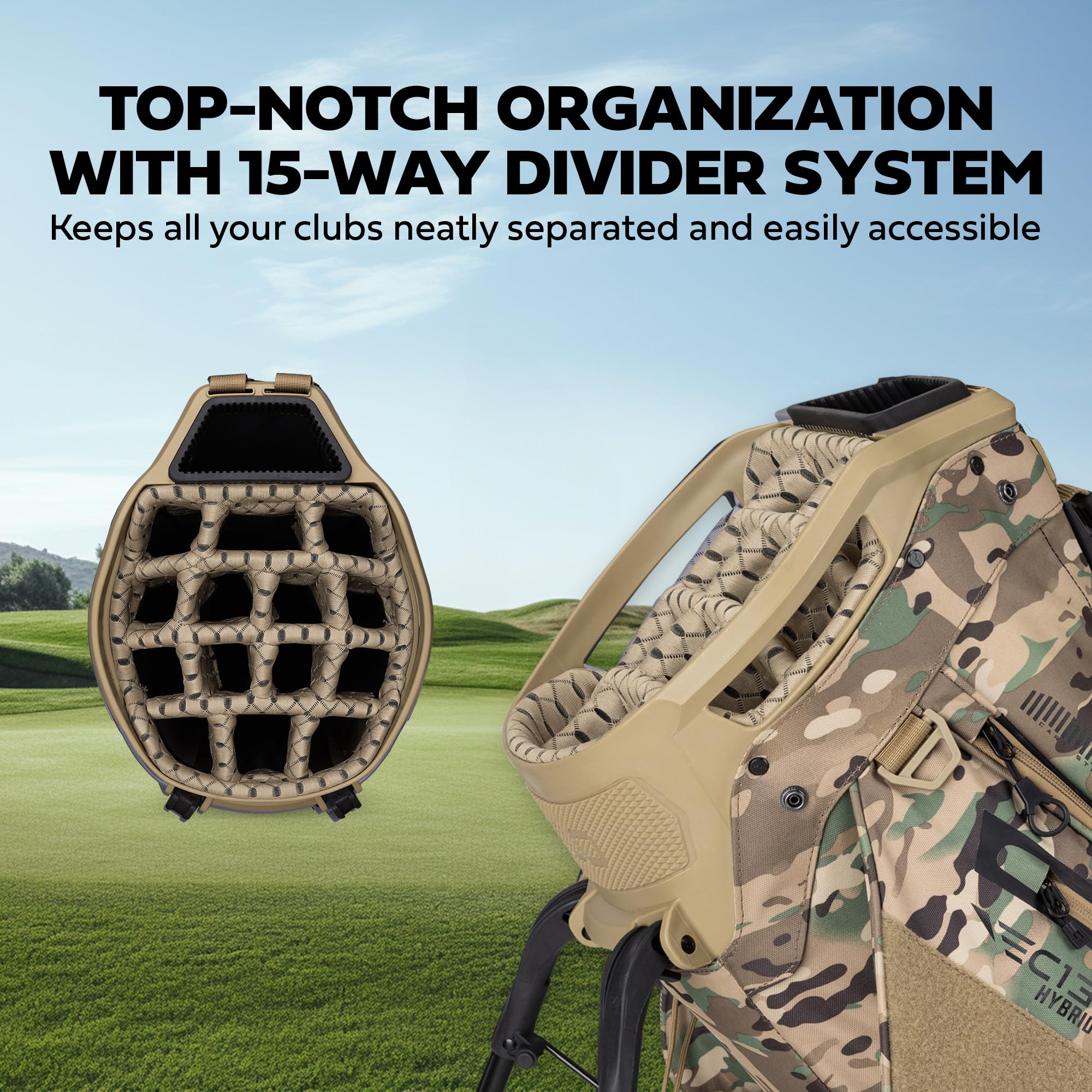 Sun Mountain 2025 C-130 Hybrid Golf Bag - Lightweight Men's Cart Bag with 15 Full-Length Dividers & 9 Pockets | Durable Cart-Friendly Base for Golf Carts | Perfect for Club Protection & Easy Access on the Course