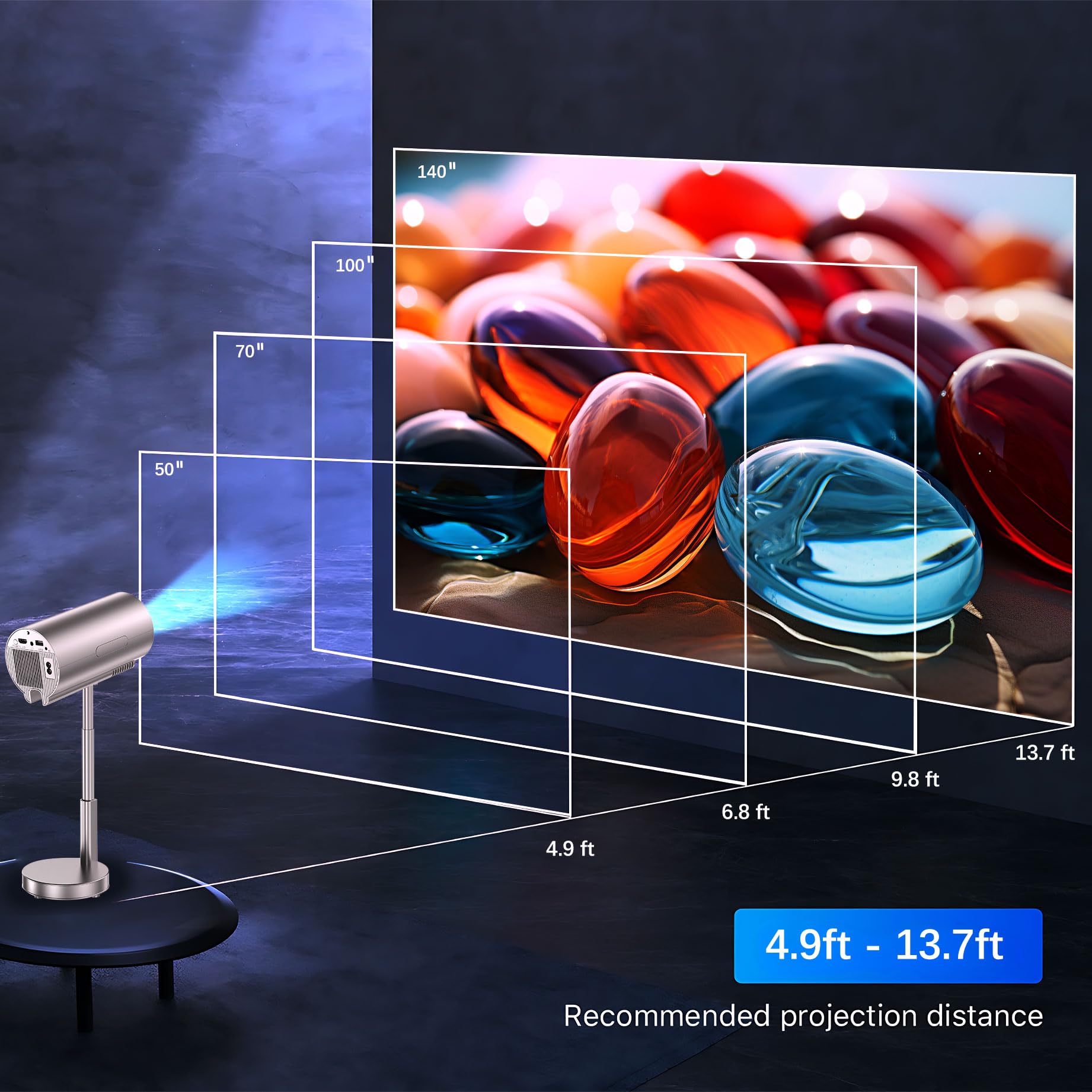 Unitedtime Mini Projector with WiFi & Bluetooth - 1080P 4K HD Portable Projector, 90° Adjustable Stand, HDMI/USB/PC/TV Box Compatibility (Rose Gold) - Perfect for Home Theater, Outdoor Movies & Office Presentations