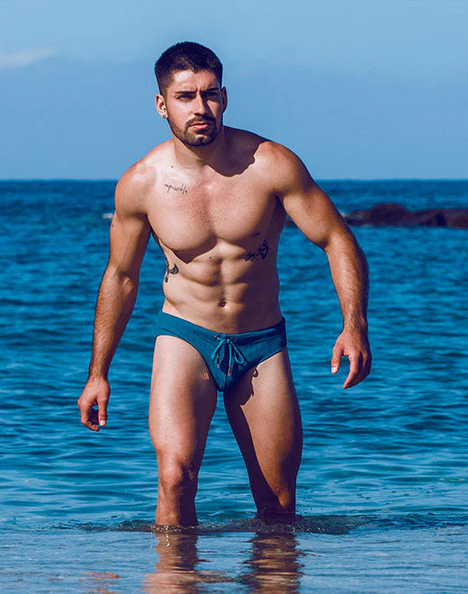 2EROS Men's Teal Railroad Swim Brief - Quick-Dry, Comfortable & Stylish Swimwear for Beach, Pool & Vacation
