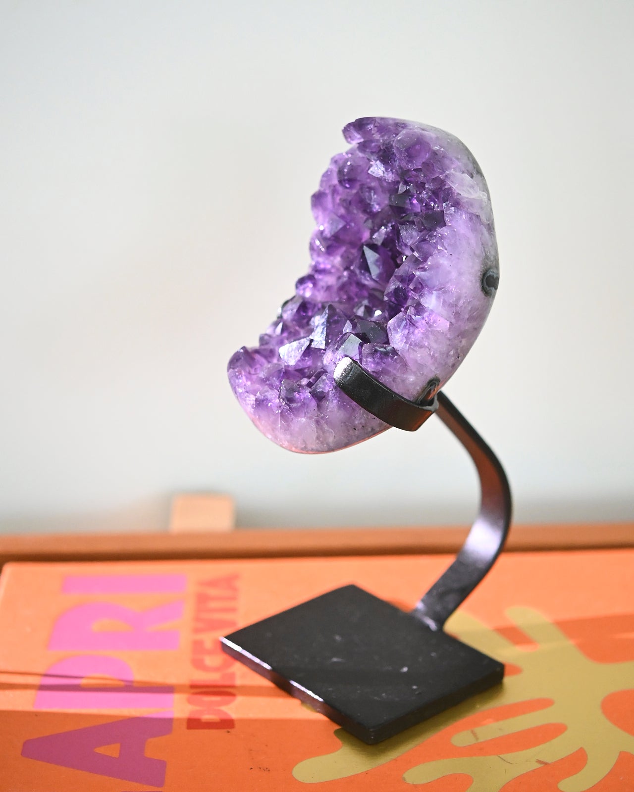 Natural Amethyst Crystal Geode on Wooden Stand - 3.3lbs Healing Stone for Home Decor, Meditation & Spiritual Gifts