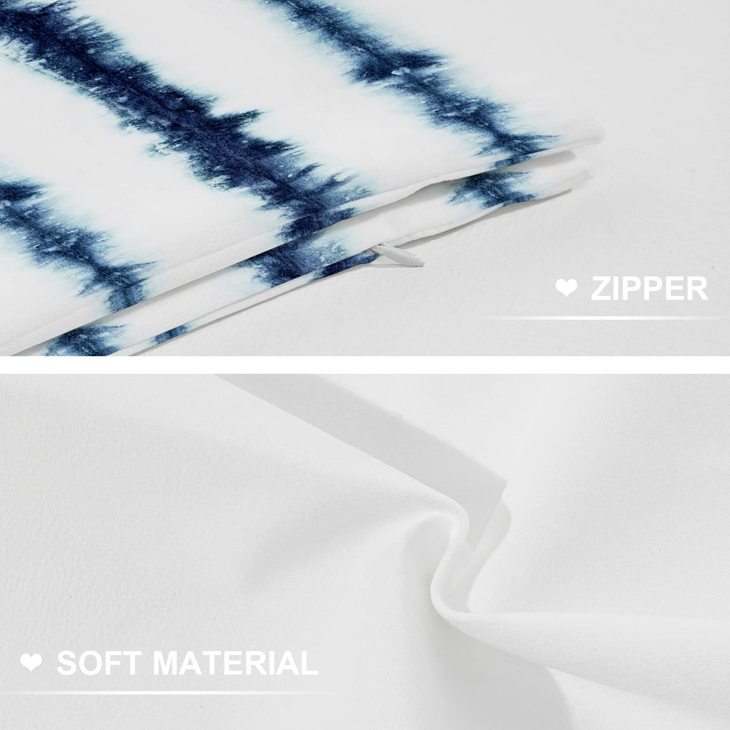 Shrahala Stripe Indigo Decorative Pillow Covers - Set of 2 Blue Denim Tie-Dye Cushion Cases (12x20 Inches) for Sofa, Bedroom & Car - Perfect for Boho Home Decor & Cozy Living Spaces