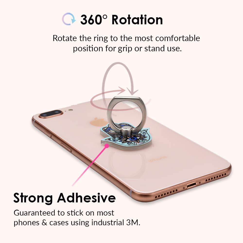 VELVET CAVIAR Phone Grip Ring Holder - Adjustable Finger Stand for iPhone 14/13/12, Samsung Galaxy S23/S22, Most Smartphones (Hamsa Hand Design) - Perfect for Selfies, Video Calls & Secure One-Handed Use