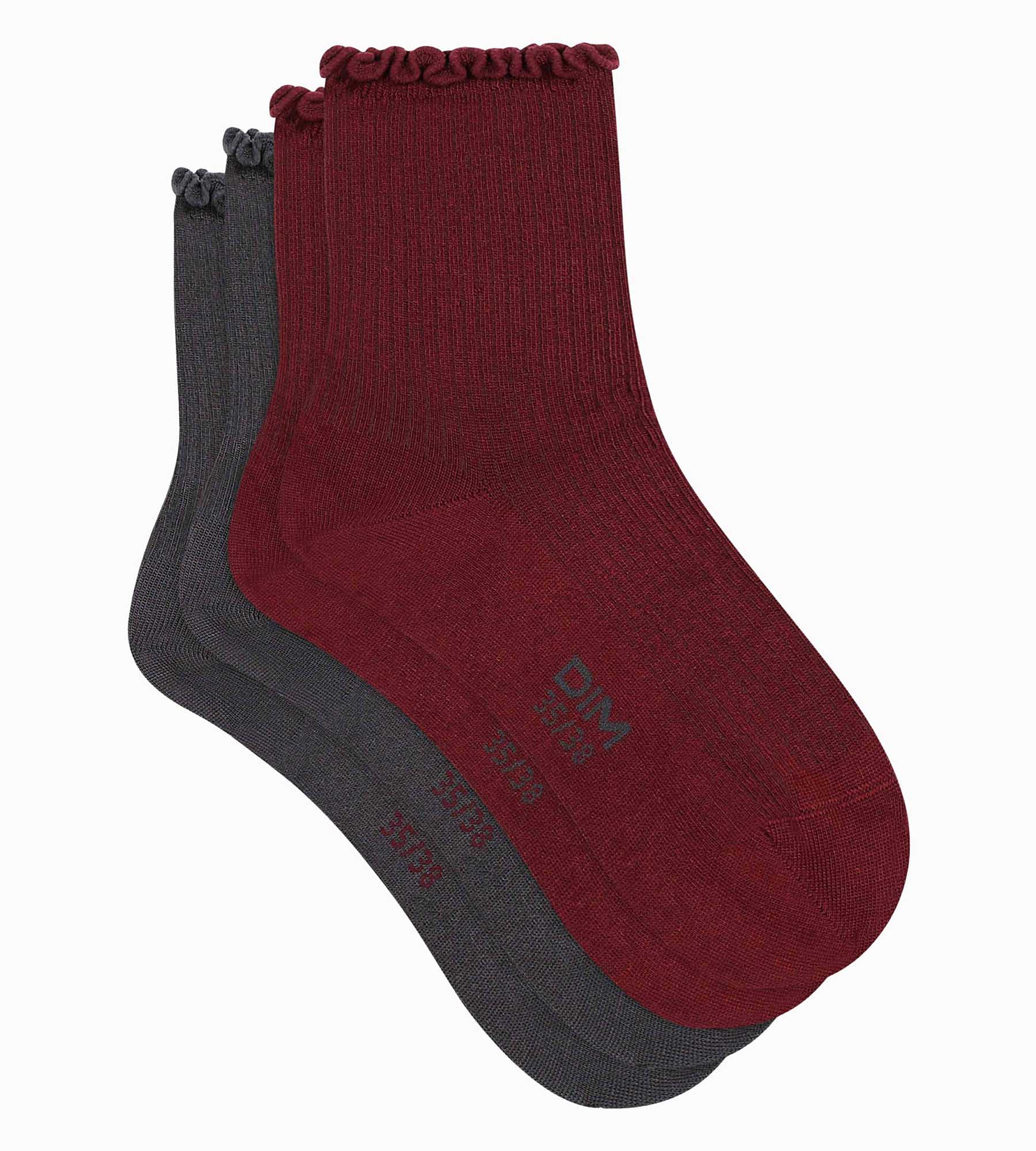 2 Pairs Women's Lace Trim Socks - Red Dim Modal - Comfortable & Stylish for Casual Wear & Daily Outfits