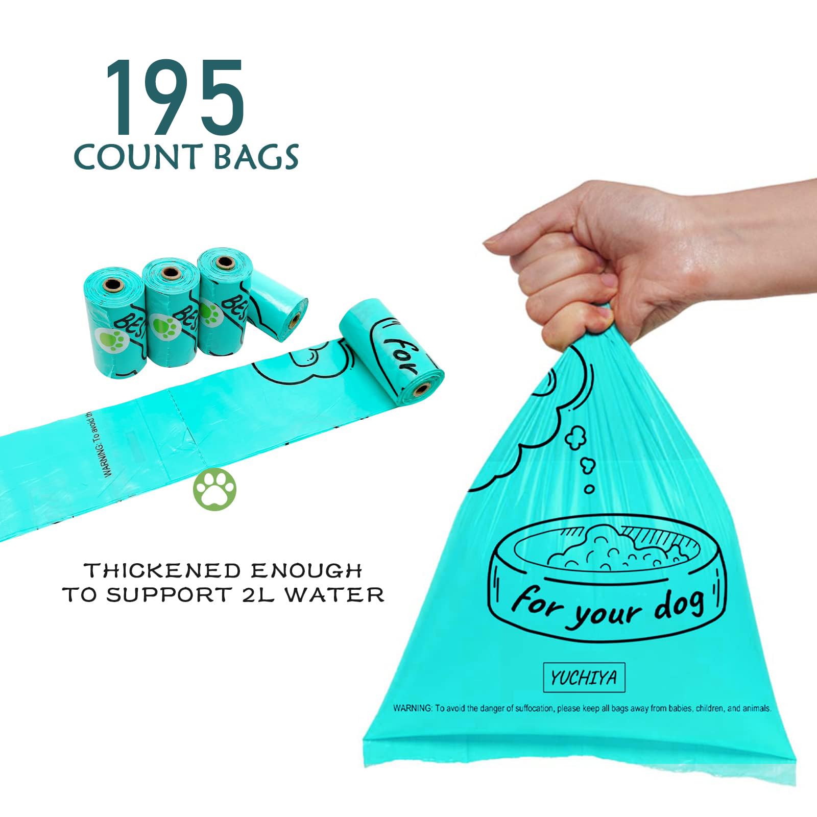 Durable Aluminum Dog Poop Bag Holder with Carabiner Clip - Metal Pet Waste Dispenser with Hook & Loop Fastener, Elastic Cord for Used Bags (Silver, Includes 195 Bags) - Perfect for Walking, Hiking, and Outdoor Adventures with Your Dog