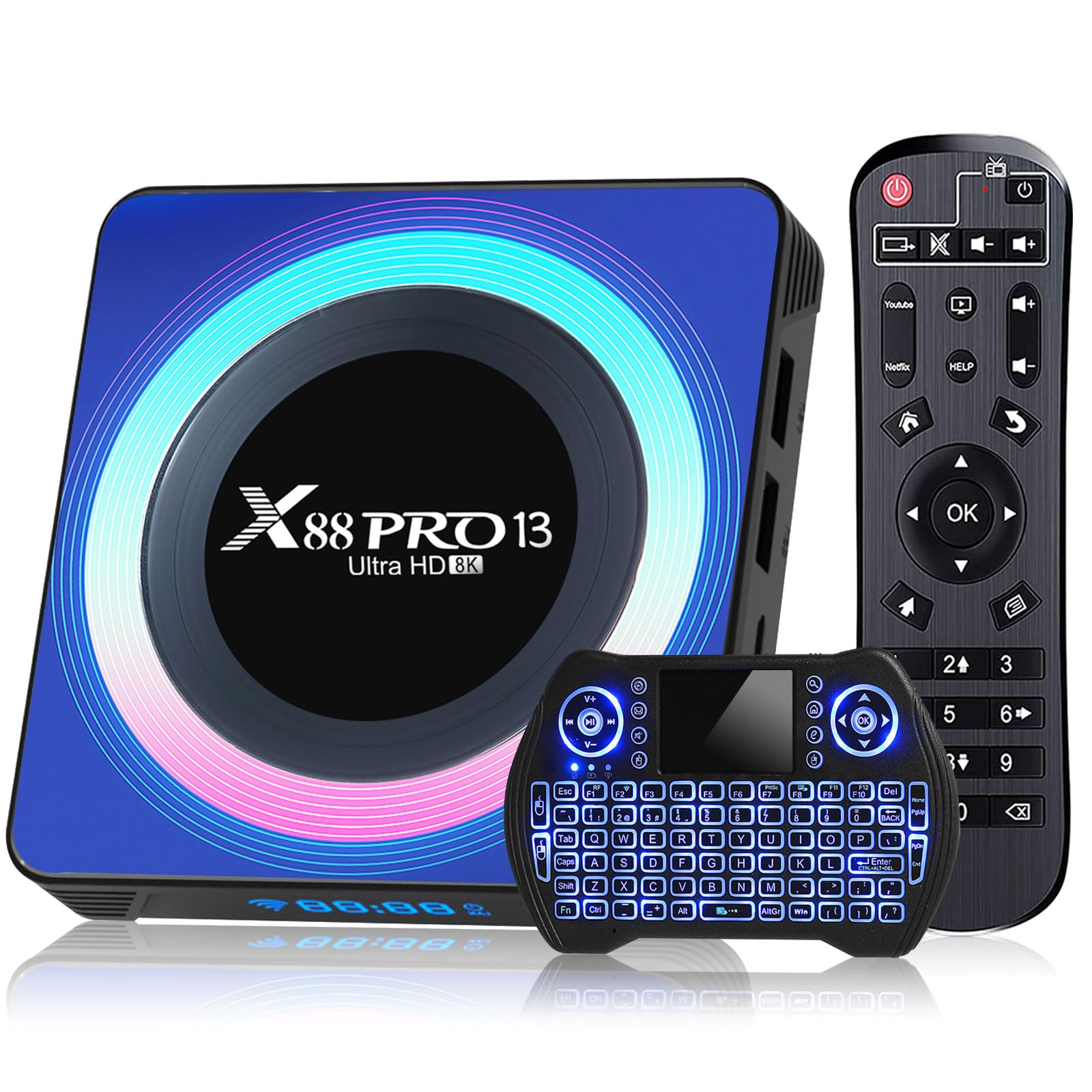 Android 13.0 TV Box 4K 8K Streaming Media Player - RK3528 Processor, 4GB RAM 64GB ROM, WiFi 6 Dual-Band (2.4GHz+5GHz), Bluetooth 5.0, HDR10+ - Includes Mini Wireless Keyboard Remote - Perfect for Home Theater, Netflix, YouTube & Gaming Entertainment