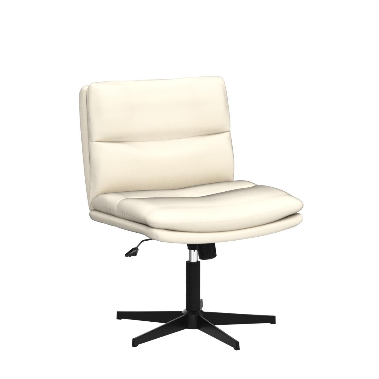 LEMBERI PU Leather Padded Armless Swivel Office Chair - No Wheels, Mid Back Ergonomic Desk Chair with 120° Rocking Function for Home Office, Makeup Vanity & Small Spaces (Beige) - Perfect for Compact Workstations & Beauty Stations