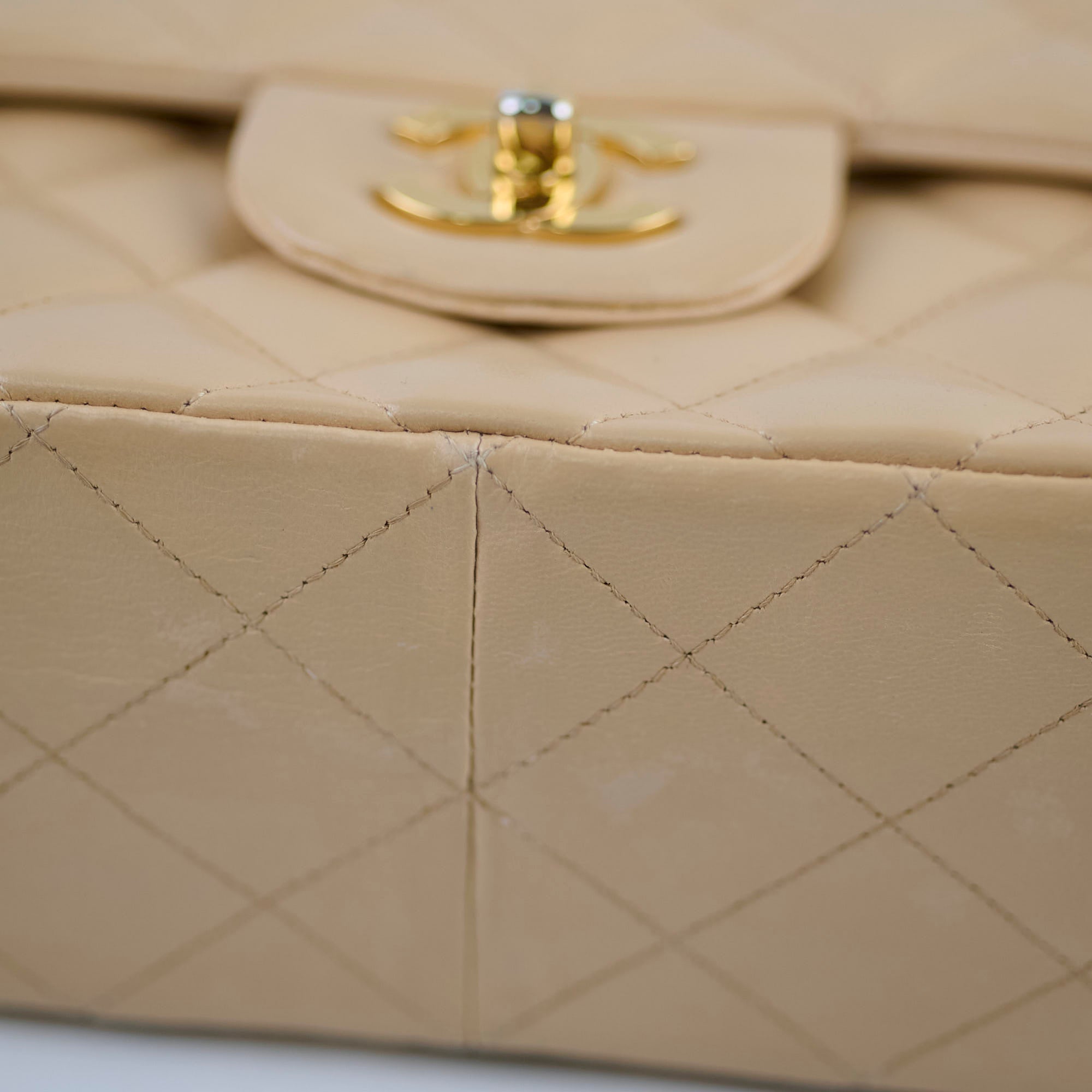 Authentic Chanel Single Flap Jumbo Bag in Beige Lambskin Leather (12 Series 2009) - Luxury Handbag for Women, Perfect for Work, Evening Events & Fashionable Outfits