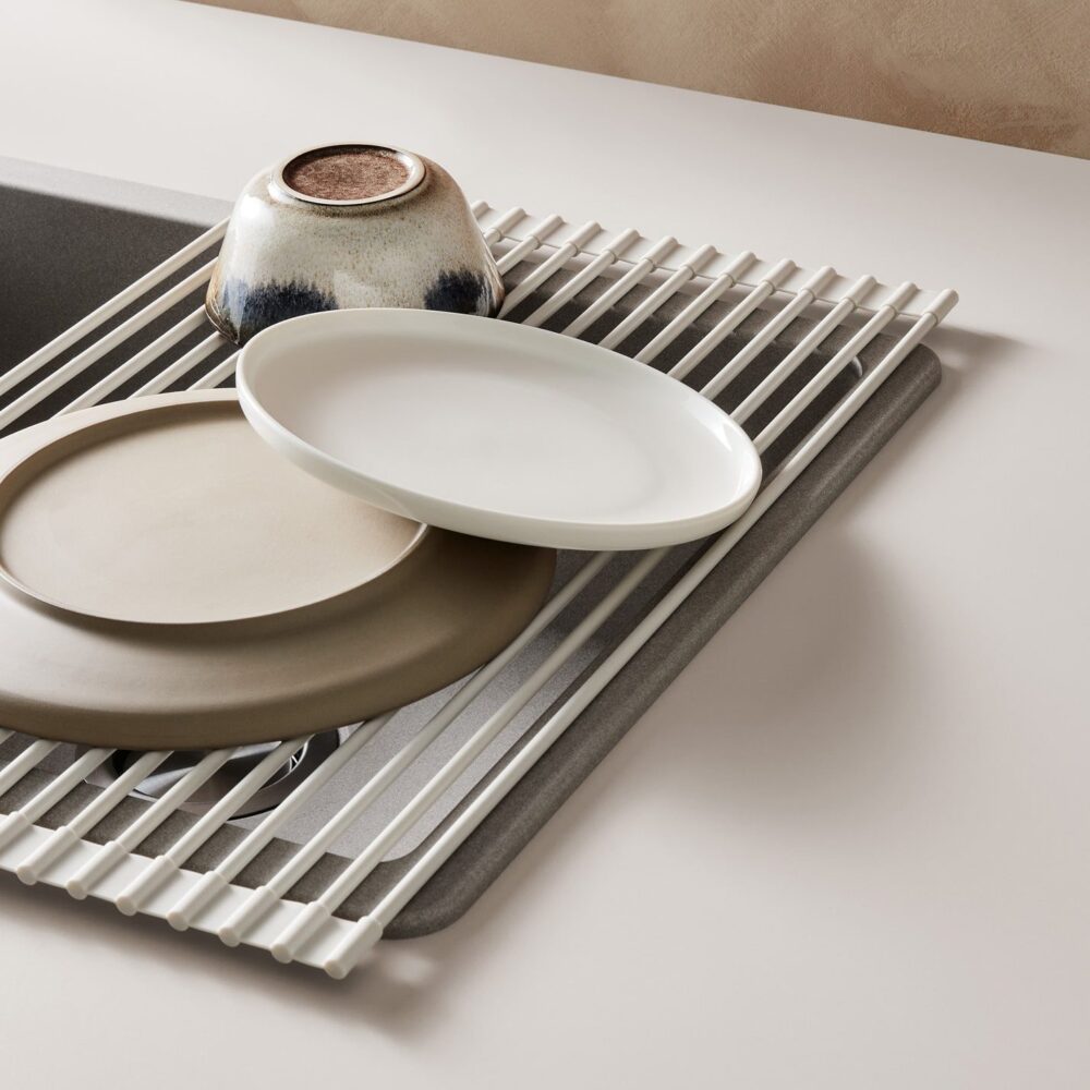 Foldable Silicone Dish Drying Rack - Space Saving Kitchen Organizer, Light Grey | Perfect for Small Spaces, Countertops, RVs & Camping