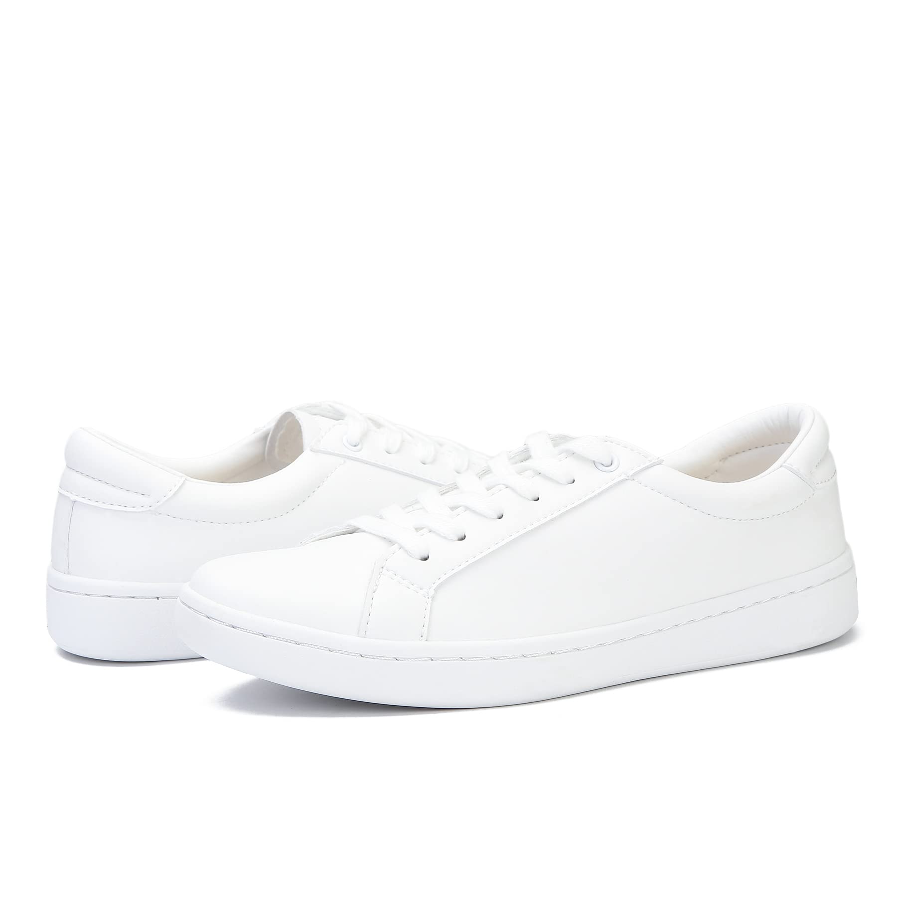 Non-Slip White Women's Fashion Sneakers - Microfiber Leather Walking Shoes with Memory Foam for Comfort | Perfect for Work, Gym & Casual Wear