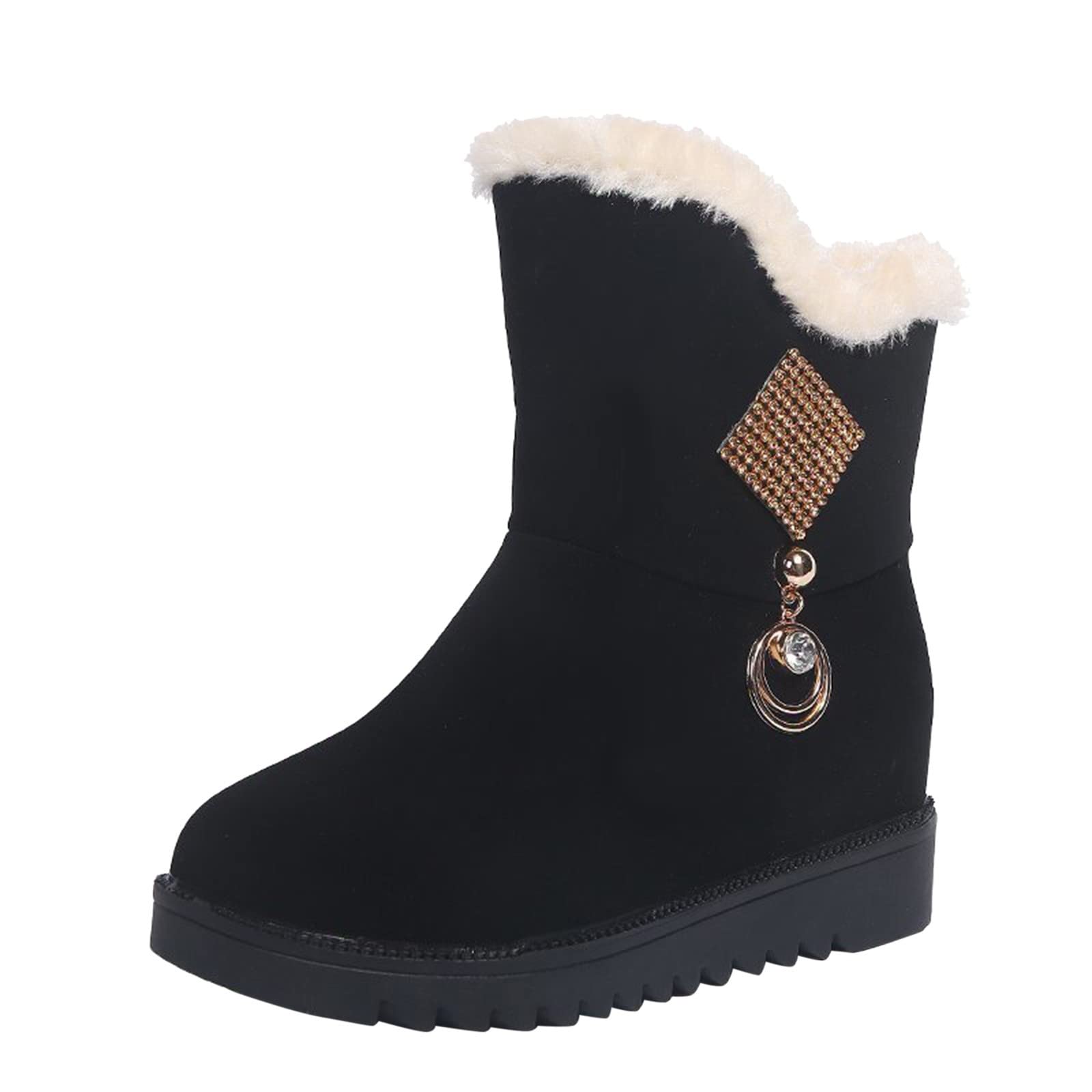 Women's Winter Snow Boots - Thick Sole Ankle Boots Wide Size 12 (Black, 8) | Warm Waterproof Fashion Boots for Snowy Days & Outdoor Activities