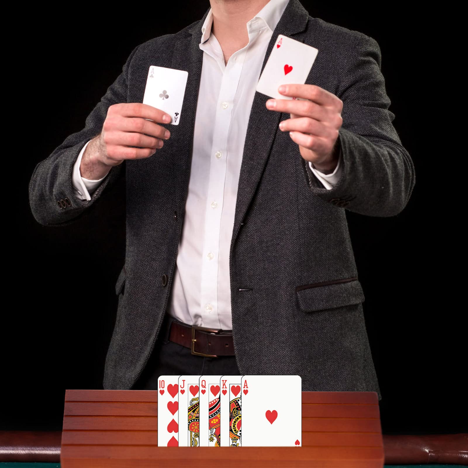 Wooden Card Holder & Plastic Playing Card Tray - Poker Game Organizer, Tabletop Stand for Game Cards, Board Games, and Casino Nights - Perfect for Poker Nights, Family Game Time, and Casino-Themed Parties