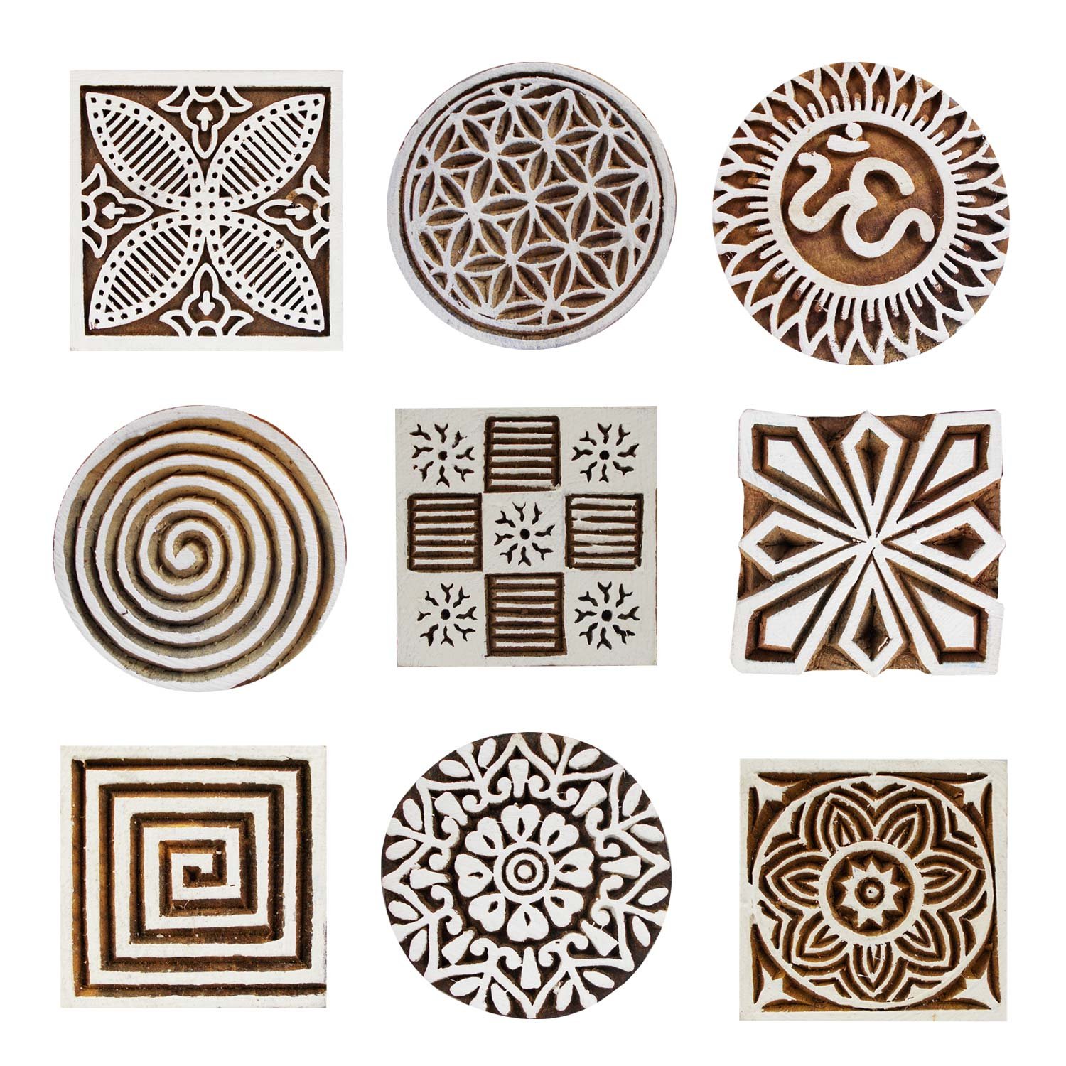 Handmade Floral Wooden Stamp Set - 9 Square Clay Craft Blocks for Scrapbooking, DIY Tattoo Printing & Textile Design | Perfect for Card Making, Fabric Art & Home Decor Projects