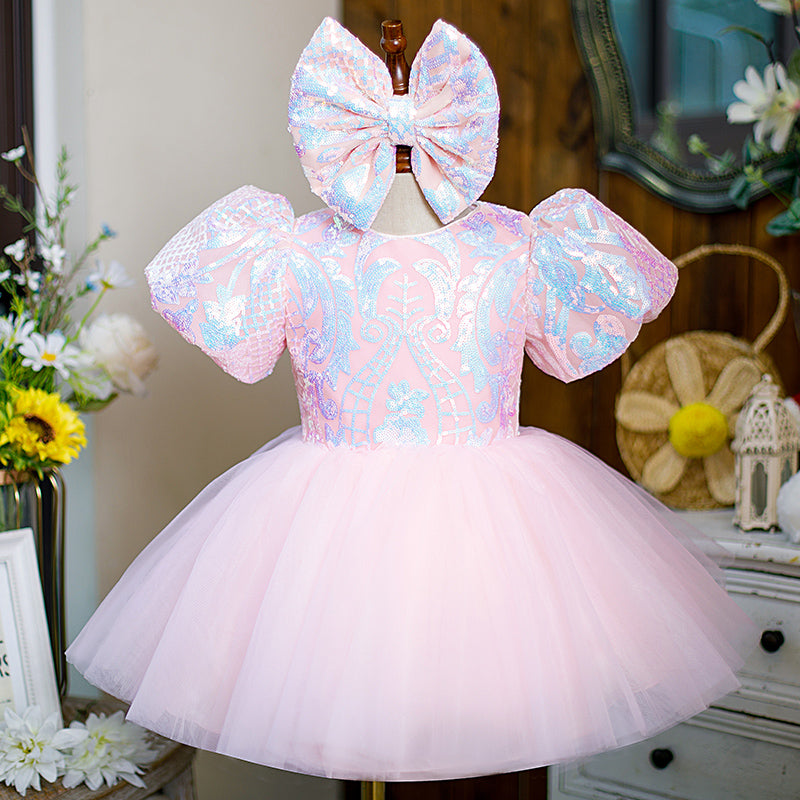 Pink Princess Flower Girl Dress with Sequin & Tulle - Elegant Birthday Party, Wedding, Pageant Outfit for Toddlers & Kids