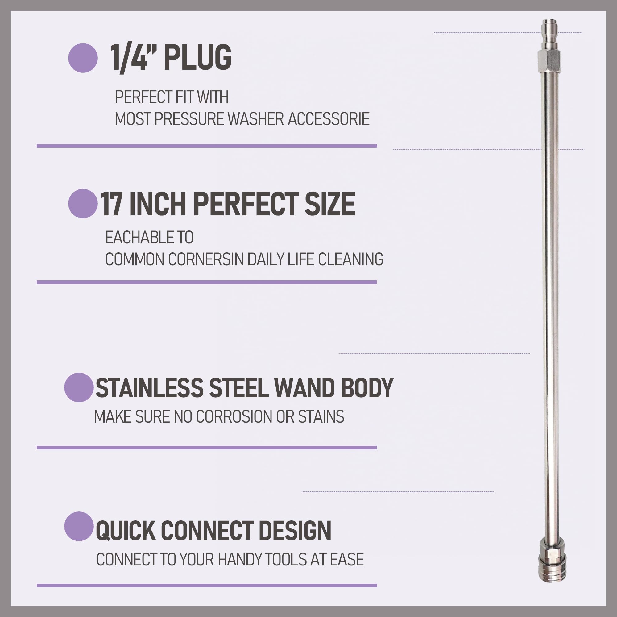 Hourleey 2 Pack 17 Inch Pressure Washer Wand - Heavy Duty Stainless Steel Body & 1/4