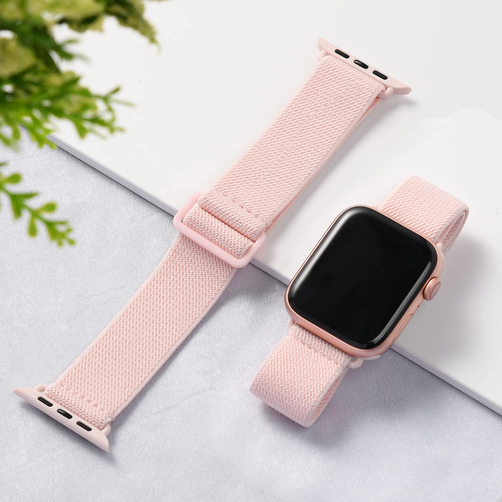 2 Pack Sport Elastic Nylon Apple Watch Bands 40mm 38mm - Adjustable Lightweight Breathable Woven Stretch Strap for iWatch Series 6/5/4/3/2/1/SE - Perfect for Running, Gym Workouts & Daily Wear (Black/Pink Sand)