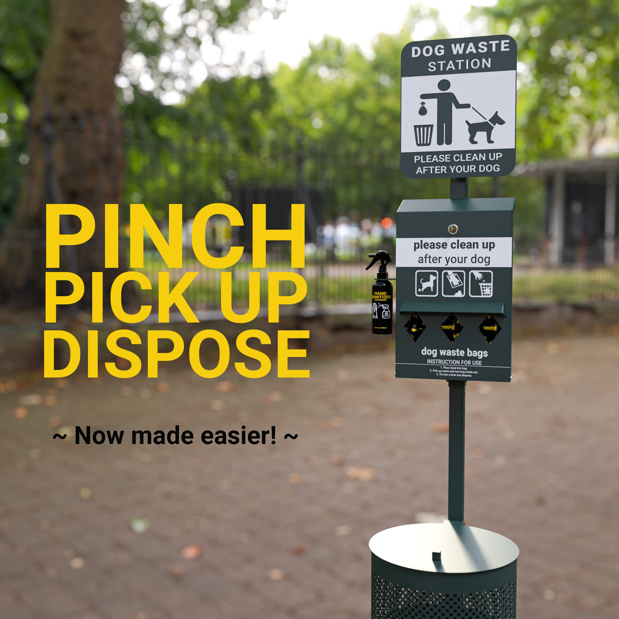 Glow in the Dark Pet Waste Station with 600 Dog Waste Bags & 50 Can Liners - Outdoor Dog Poop Dispenser with Sign, Hand Sanitizer & Lidded Trash Can - Perfect for Parks, Backyards & Dog Walking Areas