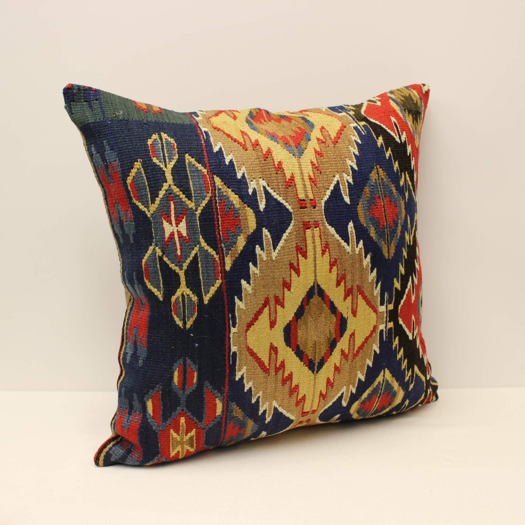 Authentic Turkish Kilim Pillow Cover 24x24 Inches - Large Square Bohemian Ethnic Sofa Cushion, Decorative Throw Pillow for Living Room, Bedroom & Home Decor