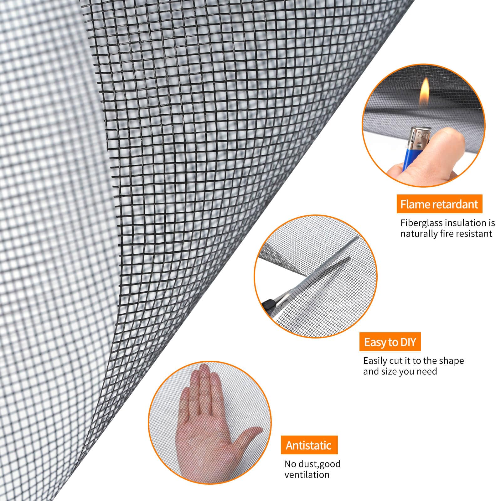 72” x 100’ Black Fiberglass Window Screen Roll - Easy to Install Replacement Screens for Windows & Doors | Perfect for Home, Patio, and DIY Screen Repair Projects