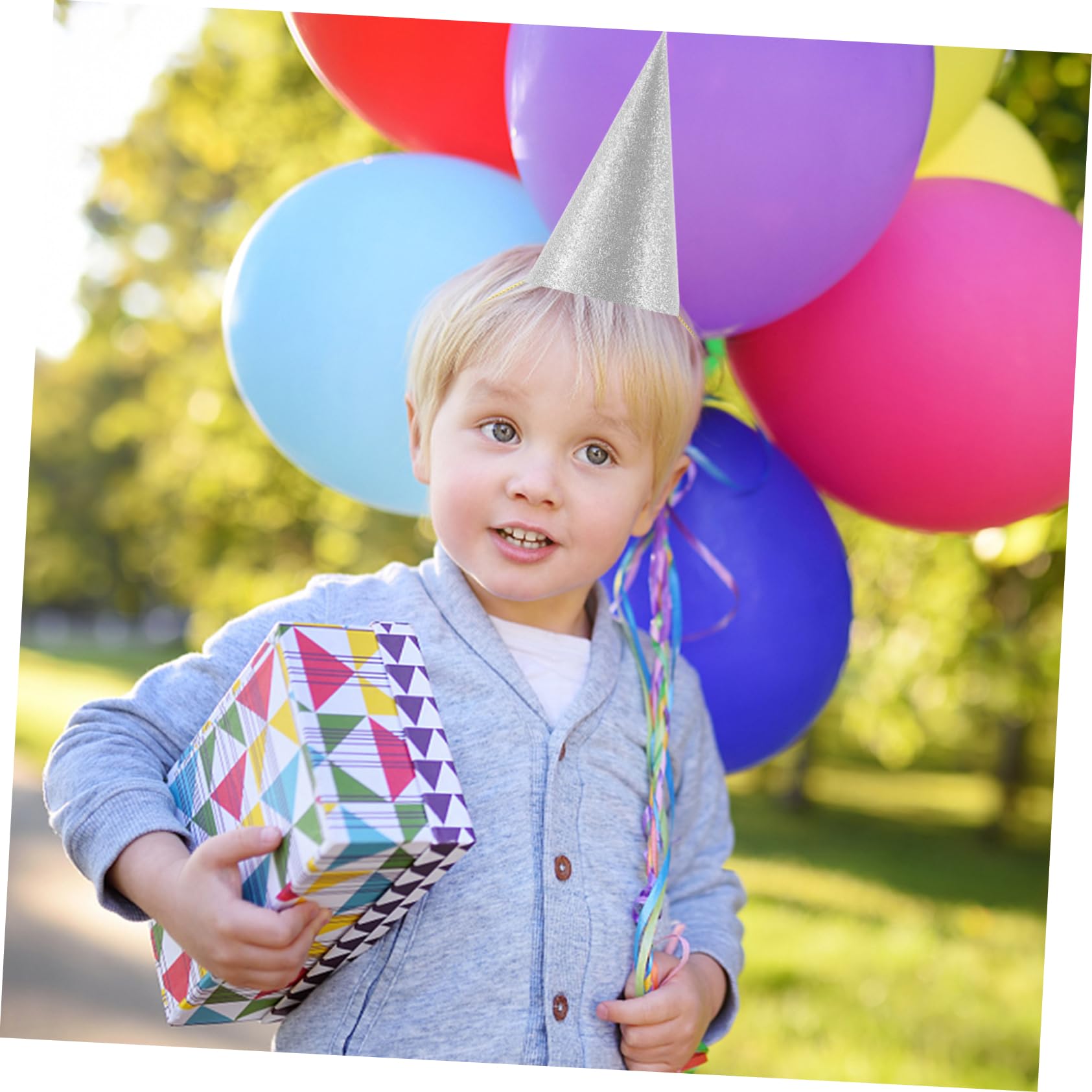 12PCS Glitter Party Hats for Birthday Celebrations - Shimmery Cone Hats for Kids & Adults - Silver Triangle Party Decorations - Perfect for Birthdays, New Year, Halloween & Festive Events
