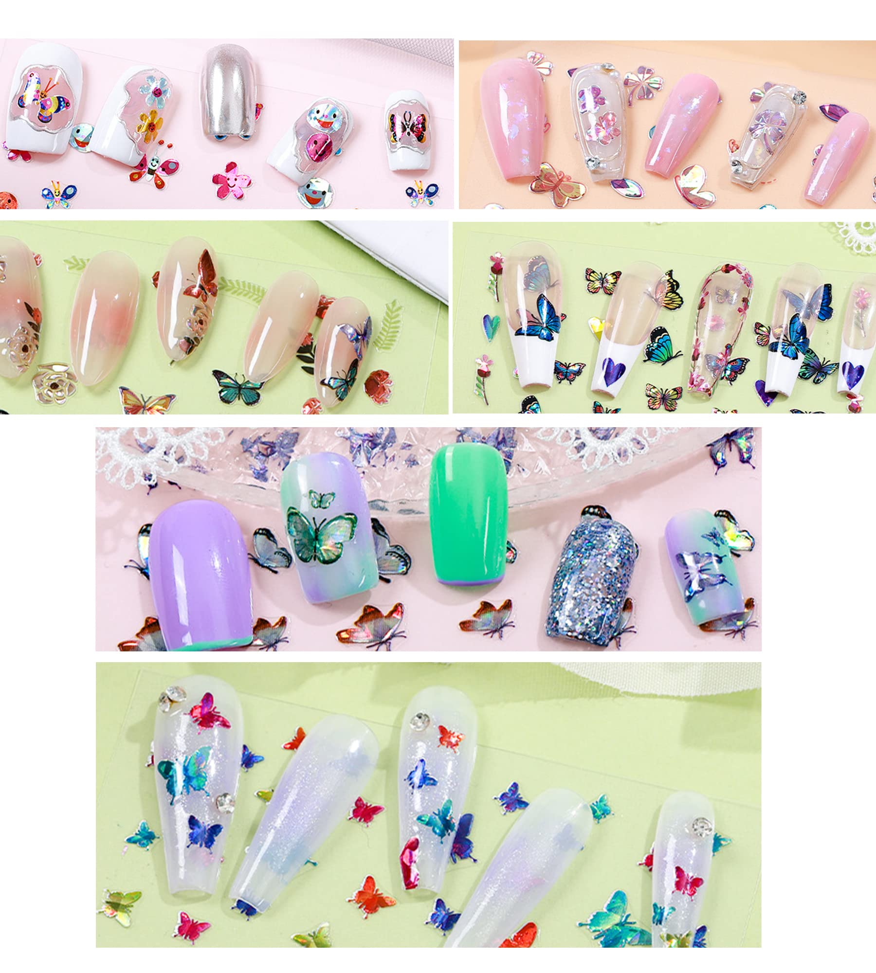 Self-Adhesive Laser Butterfly Nail Stickers - 12 Sheets of Nail Art Decals with Butterfly, Heart, Flower & Leaf Designs for Acrylic & Natural Nails | Perfect for Women & Girls DIY Nail Decorations at Home, Parties & Special Occasions