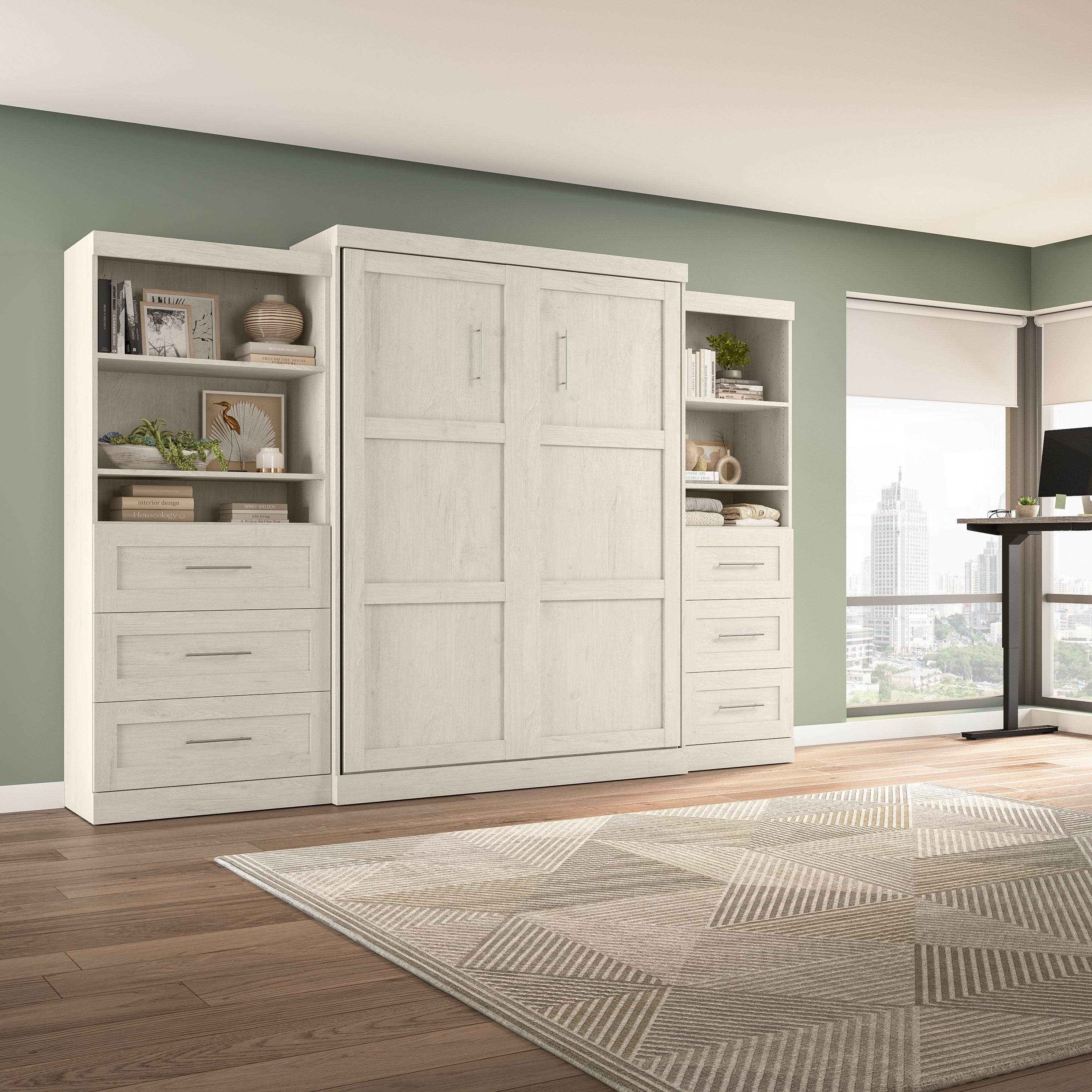 Pur Queen Murphy Wall Bed with 2 Storage Units & Drawers (126