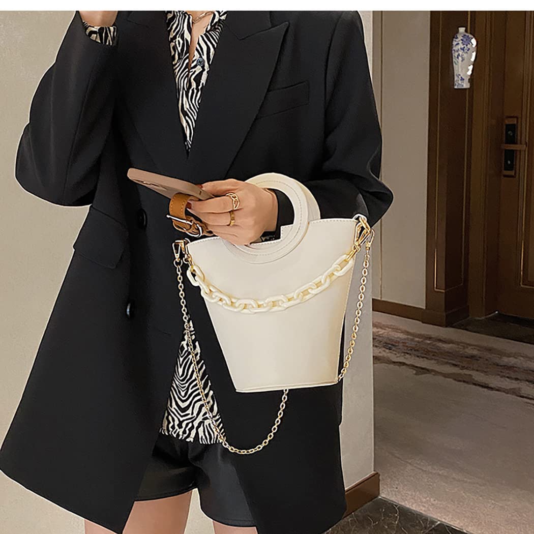Stylish PU Leather Crossbody Bucket Bag with Double Chain Strap - Trendy Shoulder Bag for Women, Perfect for Daily Use, Shopping & Travel
