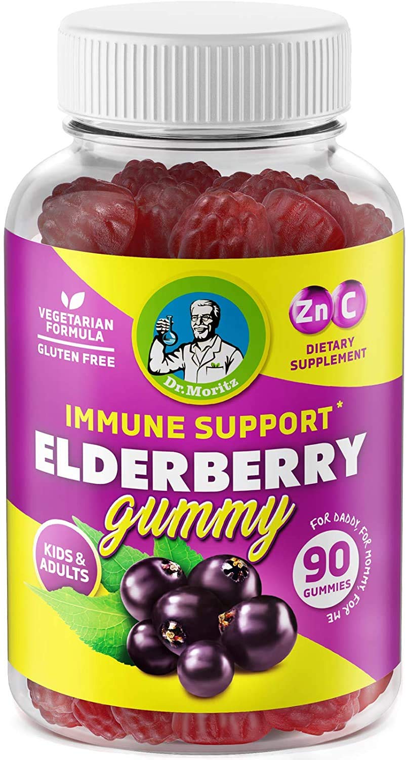 Organic Elderberry Gummies for Kids & Adults - Immune Support Supplement with Vitamin C & Zinc - 90 Count Gummy Bears - Perfect for Daily Wellness & Cold Season Protection
