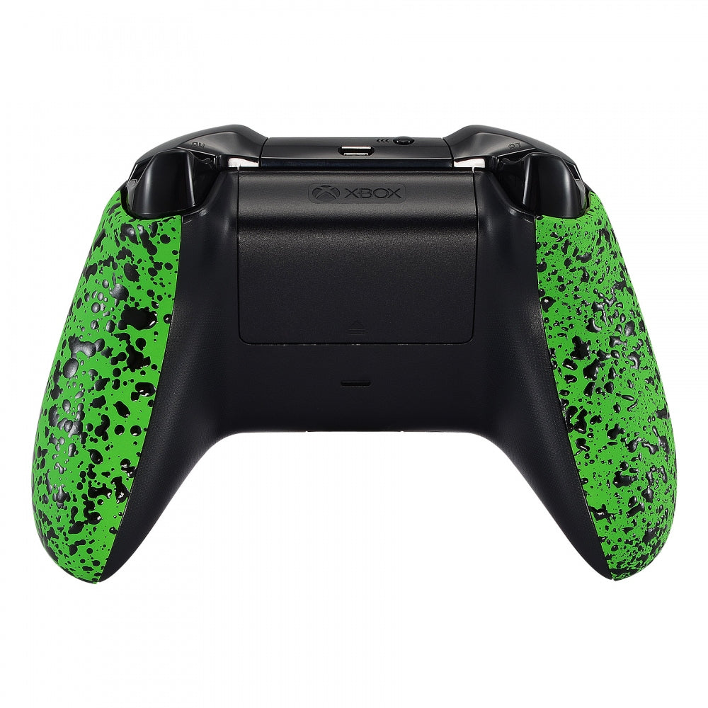 eXtremeRate Textured Green Back Panels & Non-Slip Side Rails Replacement Parts for Microsoft Xbox One X & One S Controller - Enhanced Grip for Gaming Comfort (Model SXOJ0110) - Perfect for Competitive Gaming & Long Play Sessions