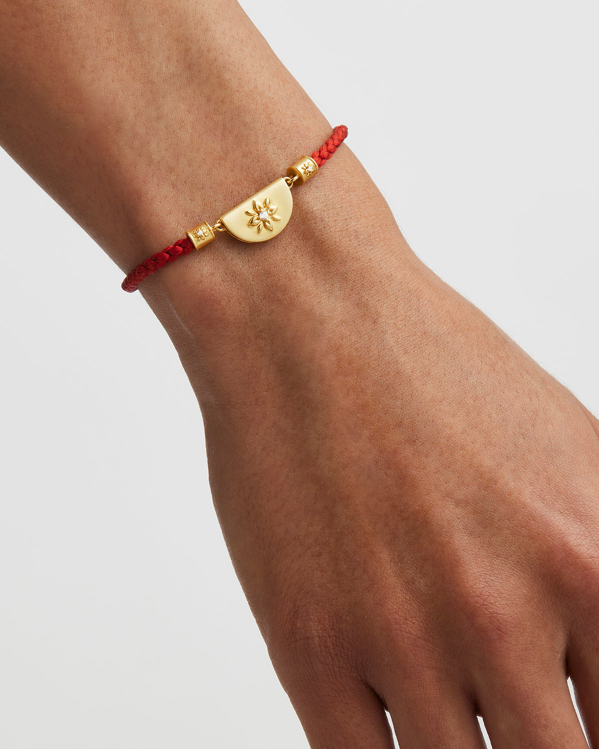 18K Gold Vermeil Lotus Red Silk Cord Bracelet for Women - Elegant Boho Jewelry Gift for Birthday, Wedding & Everyday Wear