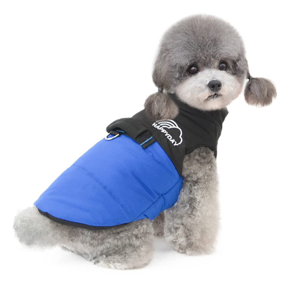Winter Dog Jacket & Vest for Small Dogs - Warm Coat with Harness for Schnauzer, Corgi, French Bulldog, Teddy (Blue, Large) - Perfect for Cold Weather Walks & Outdoor Adventures