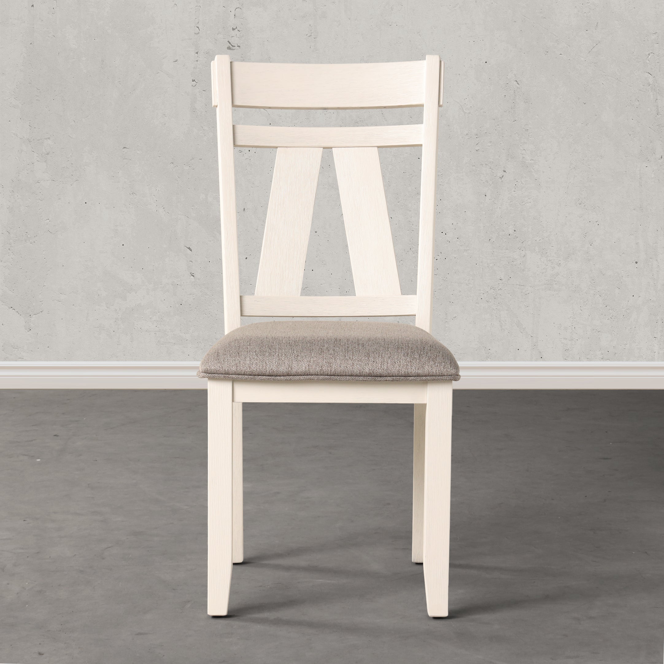 Roundhill Furniture Fasena Solid Wood Slat Back Upholstered Dining Chairs - Set of 2, Off White | Modern Farmhouse Dining Room Chairs for Kitchen, Breakfast Nook & Formal Dining Sets