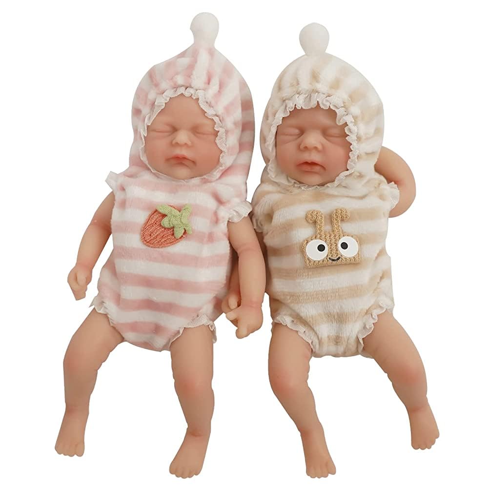 7 Inch Mini Realistic Silicone Reborn Baby Doll Twins - Handmade Full Body Stress Relief Newborn Dolls for Collectors, Gift Giving & Therapy Use