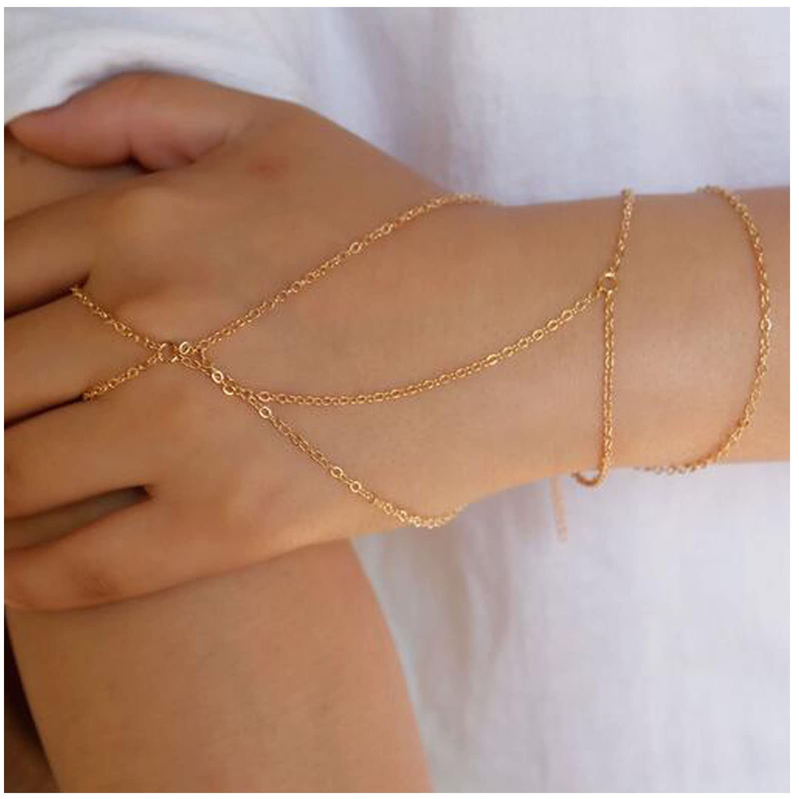 Boho Finger Ring Bracelet - Gold Layered Tassel Chain Bracelet Ring, Vintage Slave Bracelet Hand Harness Jewelry for Women & Girls | Perfect for Music Festivals, Boho Chic Outfits & Gift Giving
