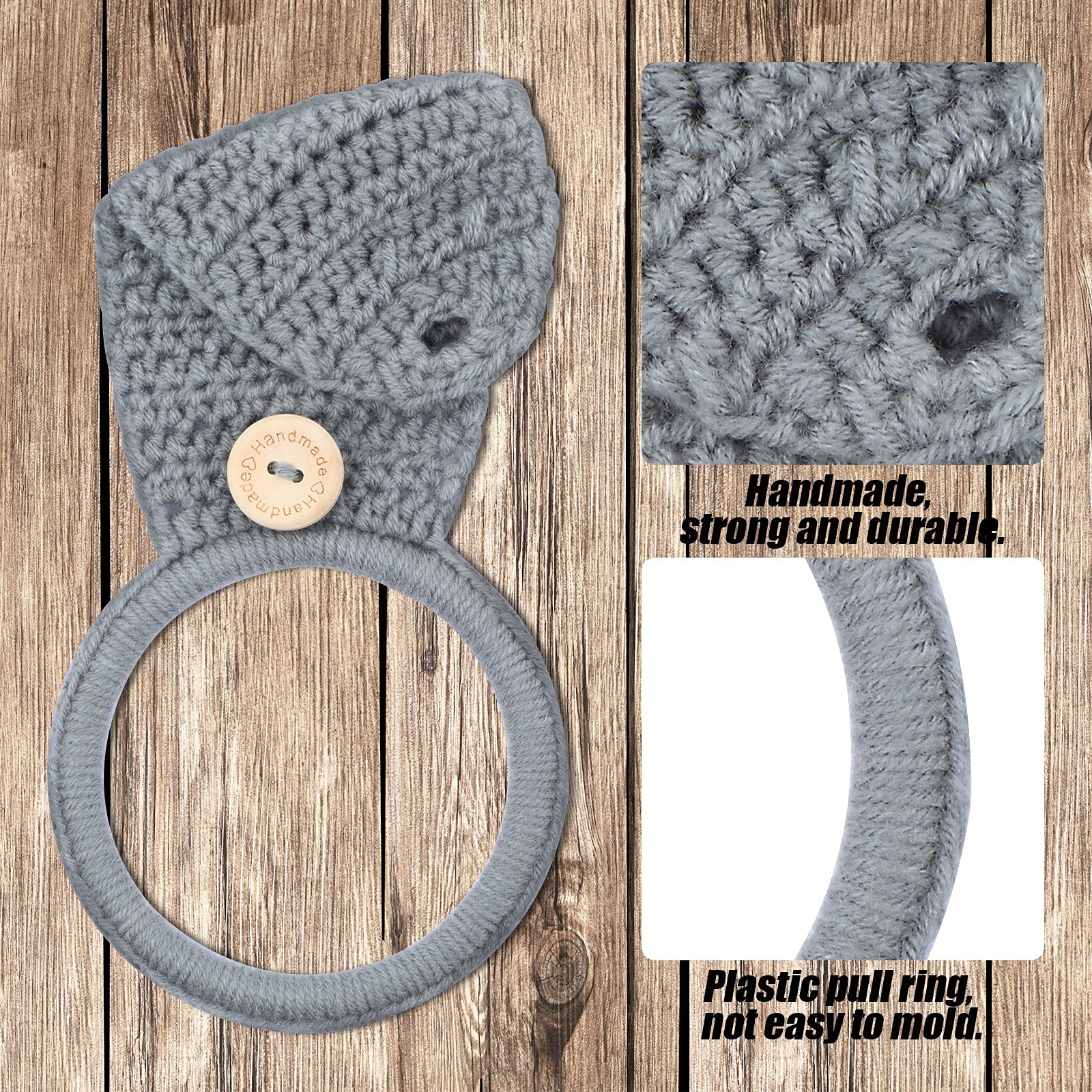 Tatuo 3-Piece Crochet Towel Holder Set - Gray Kitchen & Bathroom Hanging Dish Towel Rings for Oven Handle & Stove - Perfect for Organizing Kitchen Towels, Pot Holders & Dishcloths