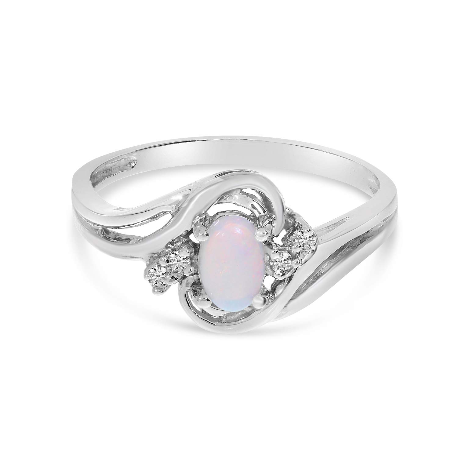 14K White Gold Oval Opal and Diamond Ring for Women - Elegant Birthstone Jewelry Gift for Engagement, Wedding, Anniversary & Special Occasions
