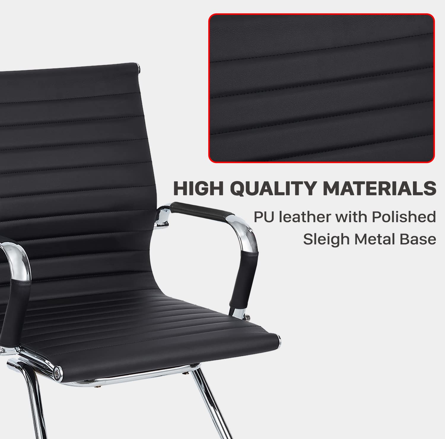 Premium Leather Office Guest Chair - Ergonomic Conference Room Chair with Padded Armrest & Anti-Slip Sled Base - Ideal for Reception, Waiting Areas & Home Office Workspace