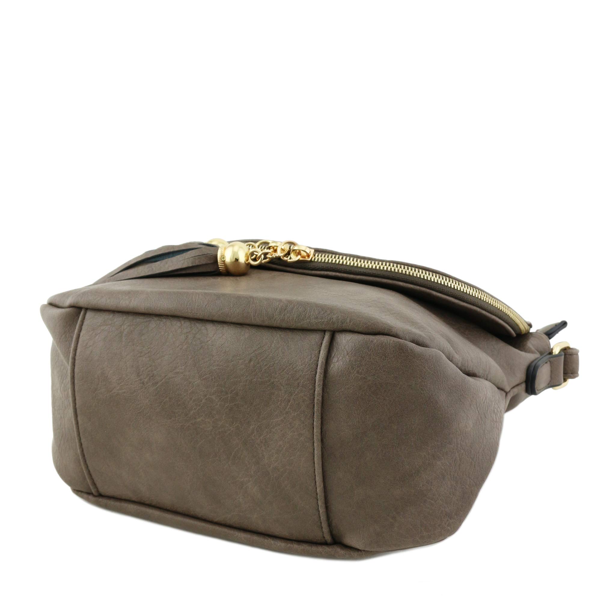Stylish Tassel Accent Crossbody Bag with Flap Top in Taupe - Perfect for Everyday Use, Travel & Casual Outings