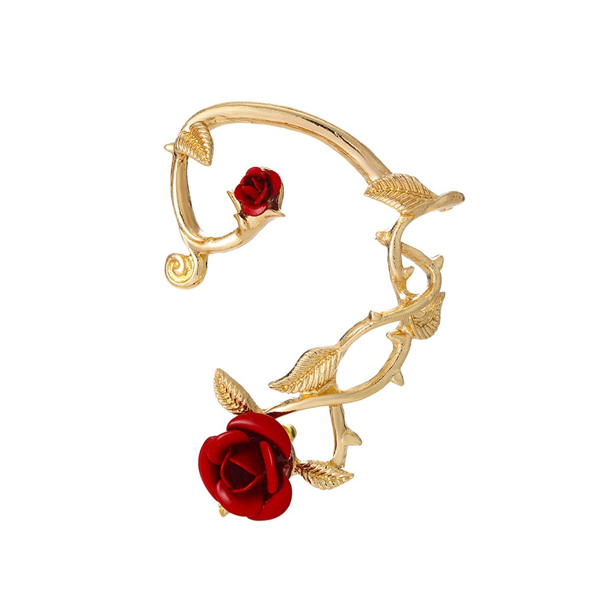 Vintage Rose Flower Cuff Earrings for Women - Trendy Rose Climber Creeper Jacket Earrings with Leaf Design - Elegant Ear Cuff Wrap Clip Stud Earrings for Girls - Perfect for Parties, Weddings & Date Nights